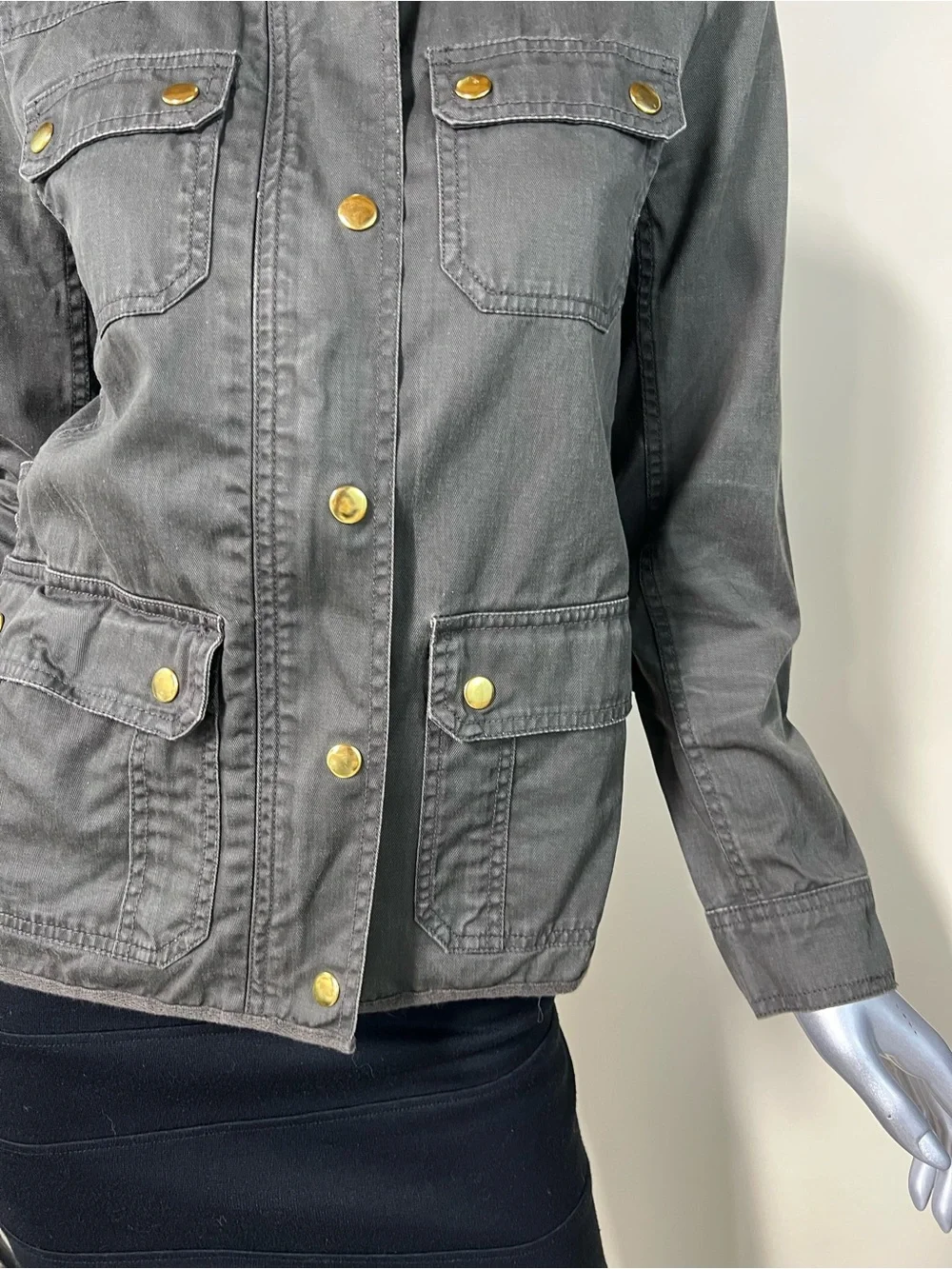 J. Crew Relaxed Fit Boyfriend Field Jacket Green Gray Snap Zip Up Women’s XS